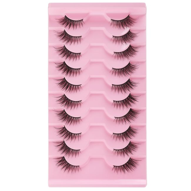 Gjinxi Half Lashes Natural Look Wispy False Eyelashes 15MM 3D Fluffy Faux Mink Lashes Wispy Cat Eye Lashes Look Like Extensions Curly Soft Fake Lashes 10 Pairs