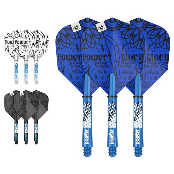 Target Darts Phil Taylor Ink Design No.6 Dart Flights & Intermediate (41mm) Shafts Stems - 9 Flights and 9 Shafts in Total