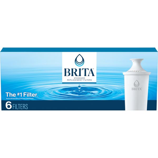 Brita Standard Water Filter, BPA-Free, Replaces 1,800 Plastic Water Bottles a Year, Lasts Two Months or 40 Gallons, Includes 6 Filters, Kitchen Essential