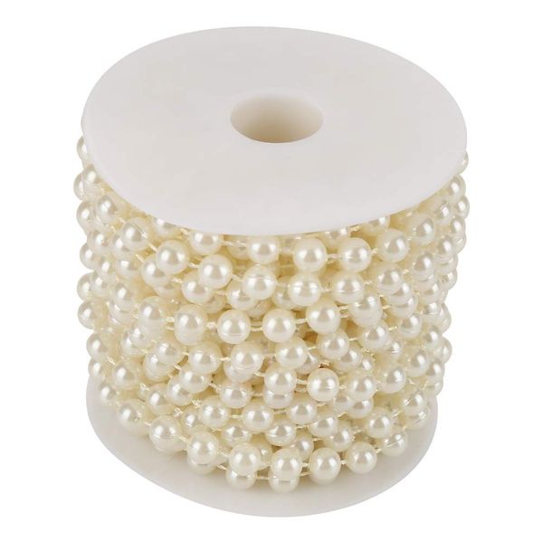 Pearl Beads Chain Garland,10m/roll 8mm Artificial Pearl String Ornaments,Simulated Pearl Wire Beads Garland String DIY Craft Parts for Table Wedding Party Christmas Tree Decoration (Beige)