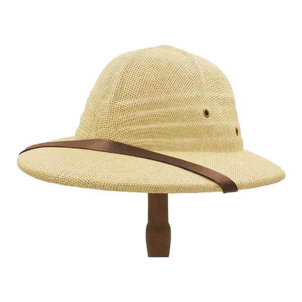 100% Straw Helmet Pith Sun Hat Summer Men Vietnam War Army Hat Dad Boater Bucket Hats Safari Jungle Miners Cap