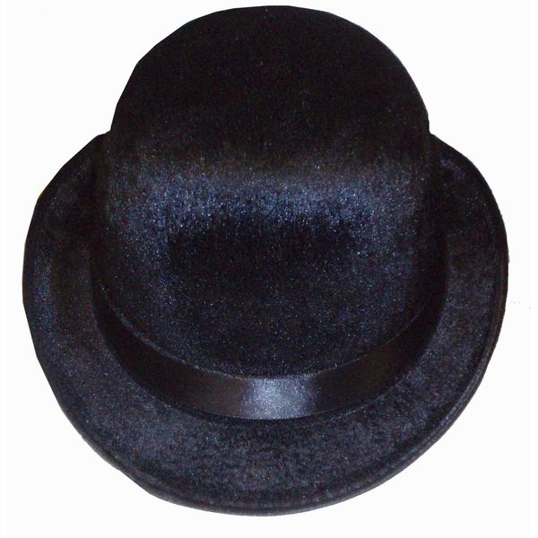 HENBRANDT Adult Black Bowler Hat with Velour Finish Black Derby Chaplin Hat Victorian Steampunk Cosplay Magician Costume Cabaret Outfit One Size Halloween Fancy Dress Accessories for Men and Women