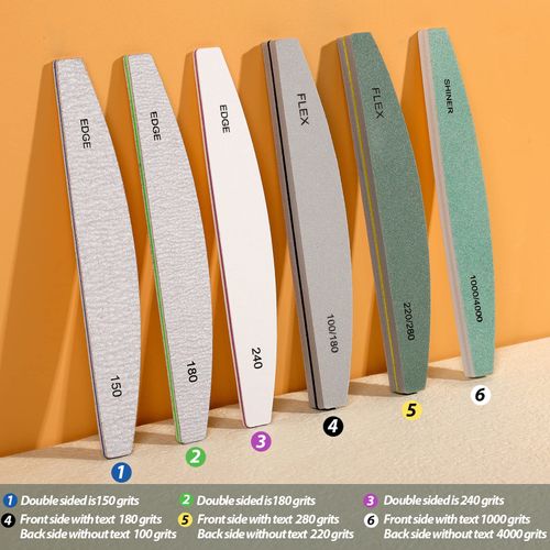 Teenitor Professional Nail File Set, 6pcs Nail Buffer Blocks 240 Grit Nail Files for Natural Nails, Nail File and Buffer Set Emery Boards for Nails, 100/180 Grit Nail File Half-Moon