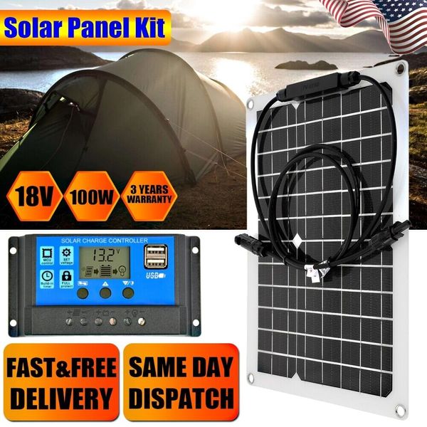 100W 18V Solar Panel Kit Battery Charger Controller Home Boat RV Camp Outdoor