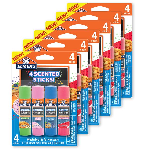 Elmer’s Scented Glue Sticks, Washable, Clear, Assorted Scents, 6 Grams, 6 Packs of 4 (24 Total Count)