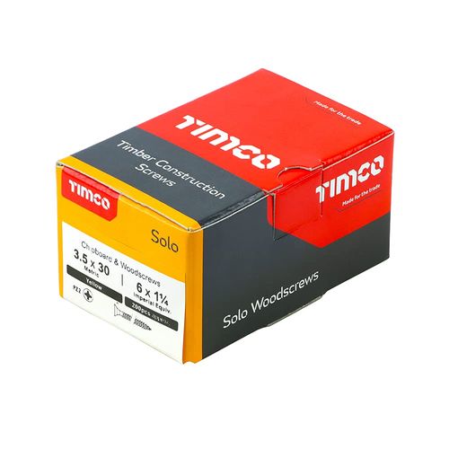 TIMCO Solo Chipboard & Woodscrews - Gold - 3.5 x 30 - Box of 200 - A Single Thread woodscrew mainly Used in Various Types of Timber and Man-Made Boards or into Masonry with The use of Plastic Plug