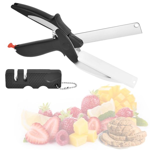 Vicloon Kitchen Scissors, 2-in-1 Multifunctional Kitchen Food Scissors, Food Scissors with Cutting Board for Quick and Easy Cutting as Food Scissors, Vegetable Slicer, Fruit Cutter