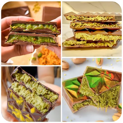 Mity rain Chocolate Bar Mold - Deep Chocolate Bar Pistachio, Knafeh Pistachio Chocolate Bar Thick Silicone Tray, Diamond Candy Mould with 100PCS Clear Cellophane Bags