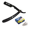 Classic Samurai New Ergonomic Design Stainless Steel Professional Folding Straight Edge Barber Razor Shavette Manual Shaver with 100 Lord Single Blades (Matte Black + 100 Lord Blades)