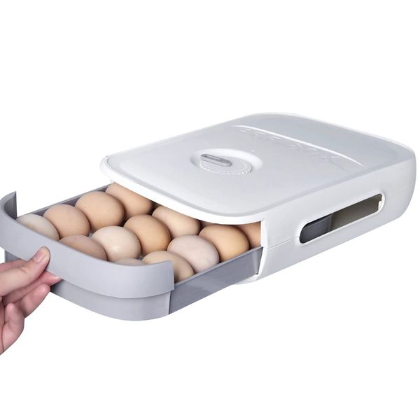 Beowanzk Egg Storage for 18-21 Eggs, Fridge Container Organiser, White Plastic