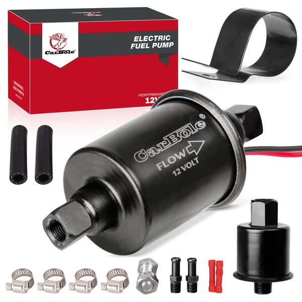 CarBole Universal Elektrisch Kraftstoffpumpe 12V,Benzinpumpe 5-9 PSI mit Kraftstofffilter,Dieselpumpe,für Benzin und Diesel,mit Reines Kupfer,Hochwertige Leiterplatte (Schwarz)