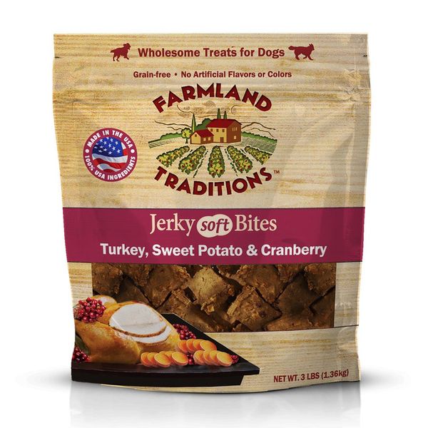 Farmland Traditions USA Made 3 lbs. Turkey, Sweet Potato, Cranberry Soft Jerky Bite Dog Treats