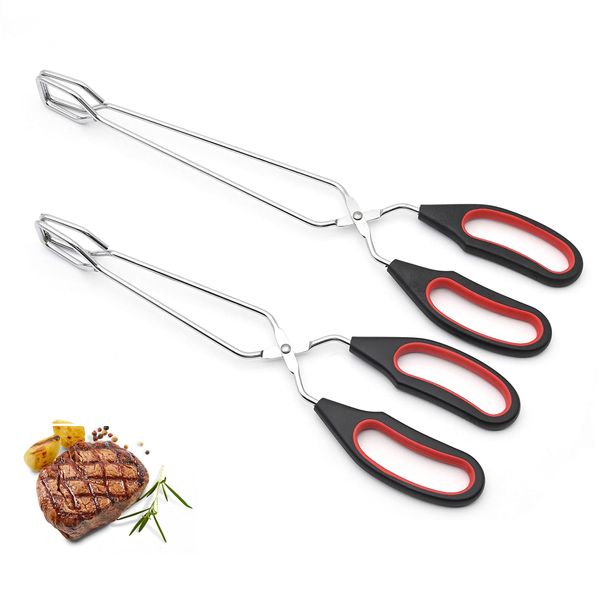 2pcs Scissor Tongs, 9/11 Inch Kitchen Cooking Tong Metal Grilling Barbecue Tongs with Comfortable Handle Baking Bread Food Tong for Cooking Barbecue, BBQ, Grilling, Frying