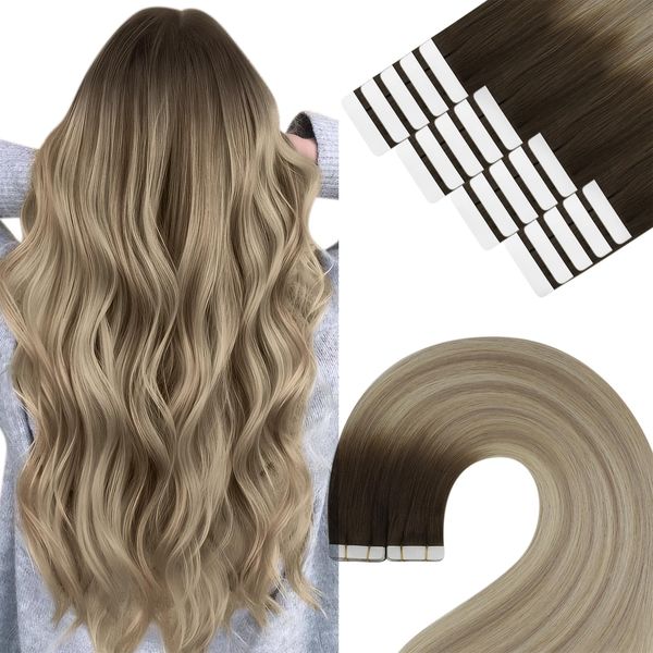 YoungSee Tape in Extensions Echthaar Balayage Echthaar Extensions Tape Braun Balayage Blond Invisible Tape Extensions 55cm Tape Echthaar Extensions Tape Haarverlangerung Remy 50g 20pcs #3/8/22