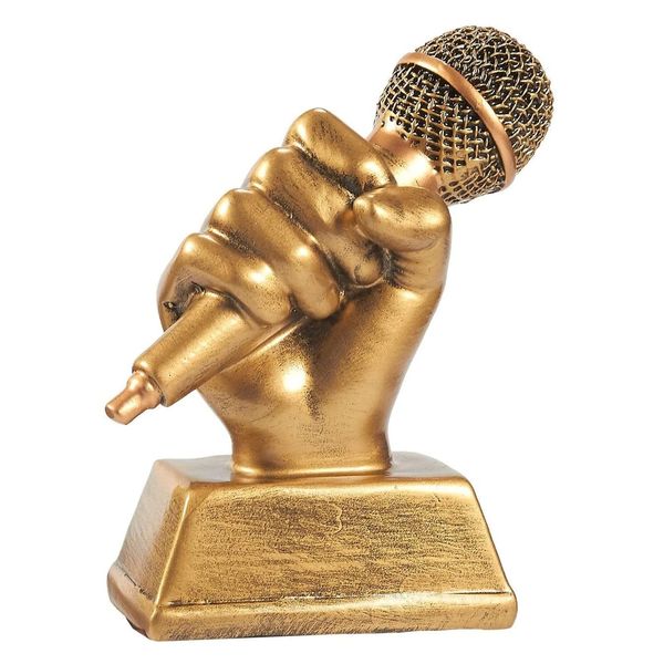 Golden Microphone Trophy, Small Resin Singing Award Trophy for Karaoke, Competitions, Parties (5.5 x 4.75 x 2.25 in)