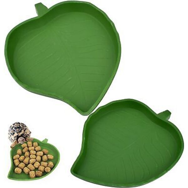 Leaf Shape Reptile Food Water Bowl 2 Pieces Plate Dish Drinking Bowl...