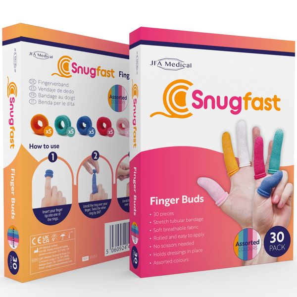 Pack of 30 Snugfast Assorted Colour Finger Cots Buddies Tubular Bandage Dressings