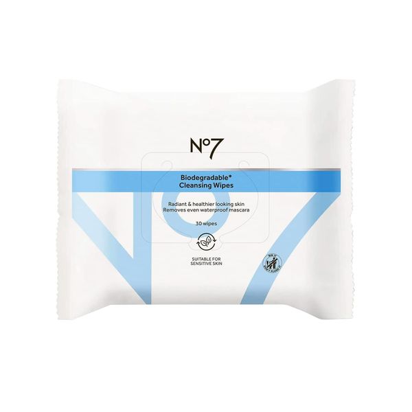 No7 Biodegradable Cleansing Wipes - Waterproof Mascara & Makeup Remover Wipes - Vitamin B5 + Witch Hazel & Fennel Extract Facial Cleansing Wipes for Revitalized Radiant Skin (Dual Pack, 60 Wipes)