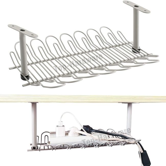 Under Desk Cable Wire Management Tray, Self Adhesive Cable Tidy Basket,  Cable Organizer Rack with Hanging Basket for Desk Office Kitchen