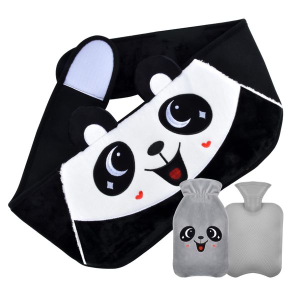 IDOMISMR Hot Water Bottles Water Filled Rubber Hot Water Bag 3 in 1 with a Panda Waist Belt and Bottle Cover | Body Warmer Best for Neck, Back, Shoulder and Legs