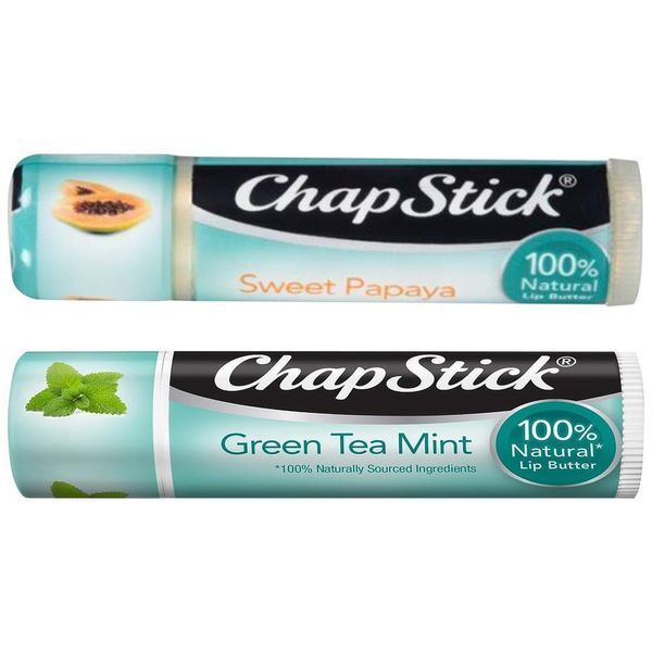 New Set of 2 ChapStick Green Tea Mint  And Sweet Papaya Flavor 100 Percent Natur