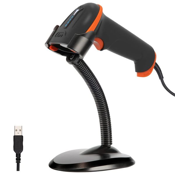 Tera Barcode-Scanner 1D Laser USB Wired Kabelgebunden Handheld Barcodescanner Handscanner Lesegerät mit Halterung Plug and Play, L5100Y-Z