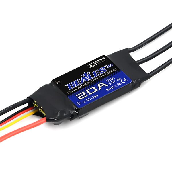 32-bit ESC 20A ZTW Beatles G2 Amp Built-in Switching BEC 5.5V/4A 2-4S Brushless Speed Controller for RC Airplane Helicopter Fixed Wing Sky (20A G2 ESC)