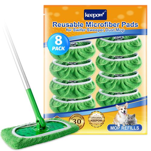 KEEPOW Reusable Wet Pads Compatible with Swiffer Sweeper Mop, Dry Sweeping Cloths, Washable Microfiber Wet Mopping Cloth Refills for Surface/Hardwood Floor Cleaning, 8 Pack (Mop is Not Included)