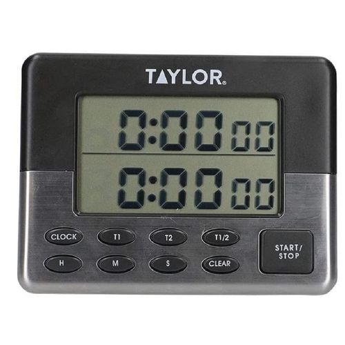 Taylor Kitchen Timer, Pro Dual Digital Timer, 24 Hour Timer, Stopwatch and Countdown Function, Grey & Silver