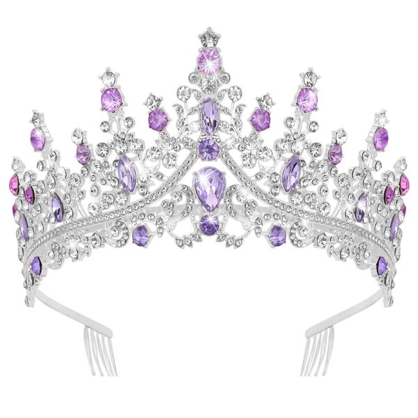 CURASA Purple Tiaras for Women Silver Princess Crown Birthday Tiara for Little Girls Quinceanera Crown Queen Crowns Wedding Tiaras for Bride Tiaras and Crowns for Women Valentine Bridal Pageant