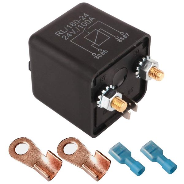 Kiligen 24V DC 100A Auto Relay for Auto Truck Motorboat Car Starter, 2 Pin Footprint + 2 Terminals [1 Set]