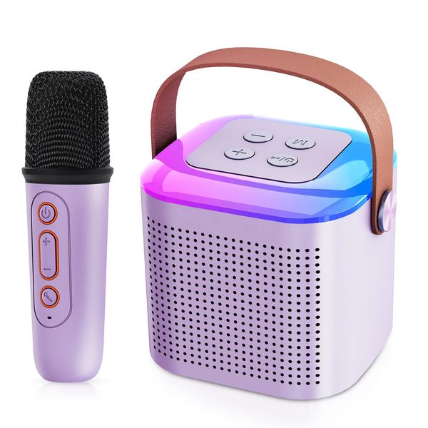 LeeQee Mini Kids Karaoke Machine, Portable Bluetooth Speaker with Wireless Microphone, Music Toys Gift for Girls Boys Age 4 5 6 7 8 9 10 + Year Old Christmas Birthday Home Party