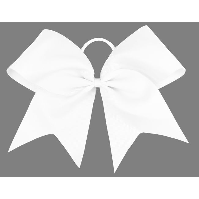 White Bows Cheerleader Gifts, Softball Gifts, Cheer Bows Hair Ties-6" Hair Bows for Girls, Hair Bows for Women Mounted on Elastic Ponytail Holders, (2pc White Cheerleading Hair Bows)