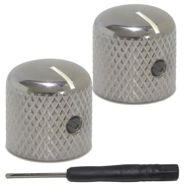 Pair of Nickle/Chrome Solid Steel Knurled Guitar Knobs with Screw Fixing - Precision Control for Electric Guitars FREE SCREWDRIVER