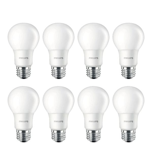 Philips LED Basic Frosted Non-Dimmable A19 Light Bulb - EyeComfort Technology - 800 Lumen - Soft White (2700K) – 8.5W=60W - E26 Base - Old Version - Indoor - 8-Pack