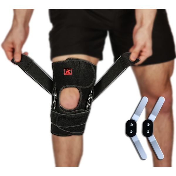 Hinged Knee Brace Support with Strap & Side Patella Stabilizers for Protection &