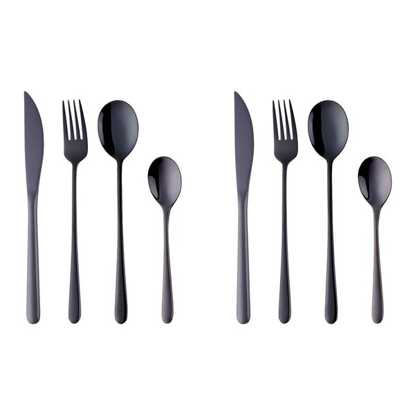 Do Buy Stainless Steel Dinner Cutlery Set for 2 Persons, Steak Knife, Dinner Fork, Dinner Spoon, Tea Spoon, Set of 8, 18-8 Stainless Steel, Multicolor Choices, Black