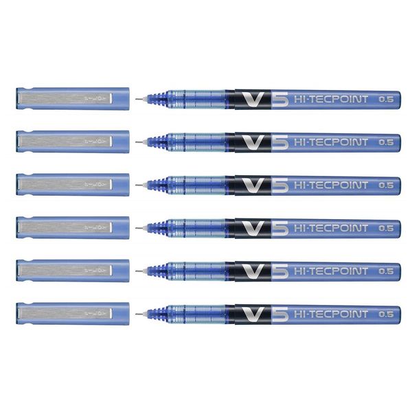 Pack of 6Pilot V5Hi-Tecpoint Liquid Ink Rollerball Pen Fine Blue Pasteaa