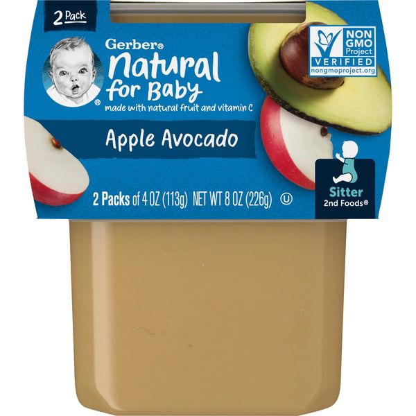 Gerber 2nd Foods, Apple Avocado Pureed Baby Food, 4 Ounce Tubs, 2 Count (Pack of 8)