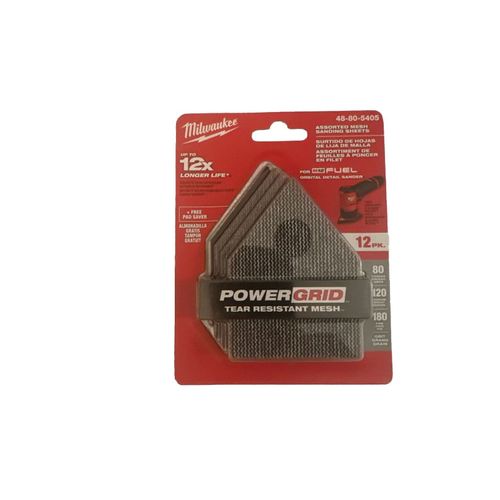 Milwaukee 48805405 80/120/180 Grit Mesh Sanding Sheets For M12 FUEL Orbit, 12-PK