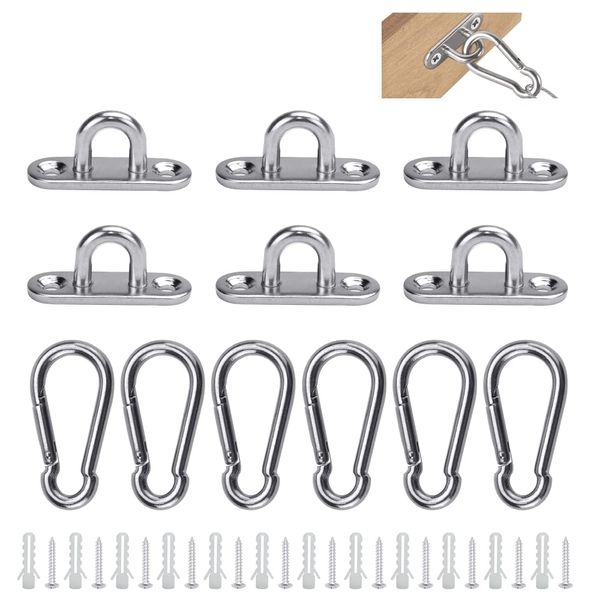 QUCUMER 12 Set Wandhalterung Sonnensegel Ringhaken Augplatten für Sonnensegel Edelstahl Decksplatte Karabiner Edelstahl Augplatte mit Öse Decken Befestigung für Sonnensegel Deckbeschläge für Boote