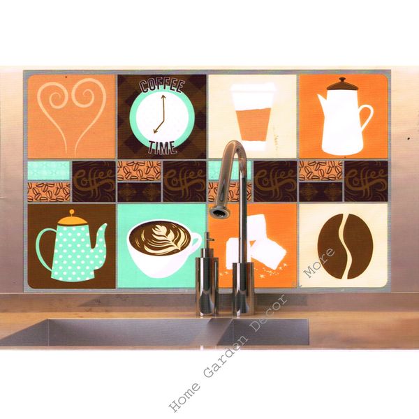 COFFEE Cafe Kitchen Tile Foil Backsplash Mural Wall Art Decal 29.5" Peel Stick