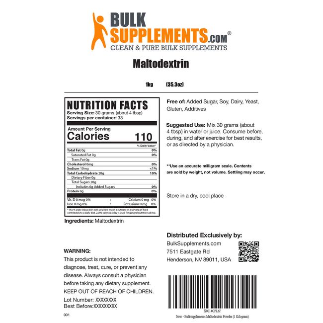 BulkSupplements.com Maltodextrin (1 Kilogram - 2.2 lbs - 33 Servings) 