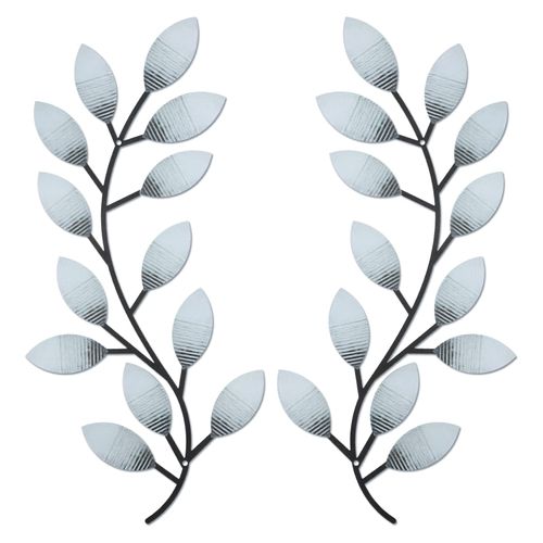 2 Pieces Metal Tree Leaf Wall Decor Vine Olive Branch Leaf Wall Art Wrought Iron Scroll Above The Bed, Living Room, Outdoor Decoration (Retro White)