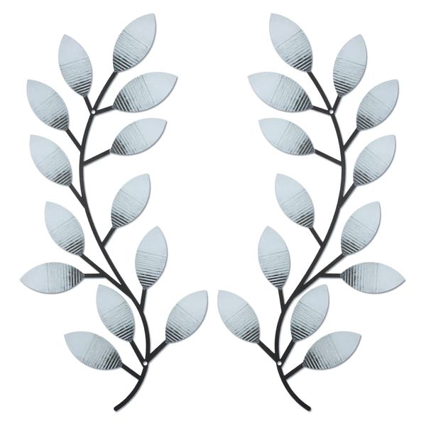 2 Pieces Metal Tree Leaf Wall Decor Vine Olive Branch Leaf Wall Art Wrought Iron Scroll Above The Bed, Living Room, Outdoor Decoration (Retro White)