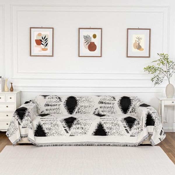 Boho Couch Cover for Dogs Washable Black Rhombic Couch Sofa Protector for Lovese