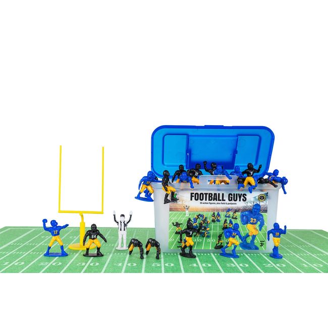 Kaskey Kids Football Guys – Blue & Yellow / Black & Gold Inspires Kids Imaginations with Endless Hours of Creative, Open-Ended Play – Includes 2 Teams & Accessories – 28 Pieces in Every Set!