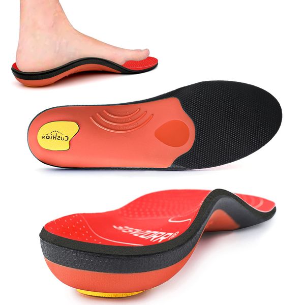 Orthotic Insoles Arch Support Full Length Inserts Metatarsal Pinnacle Plus for Flat Feet,Metatarsalgia, Plantar Fasciitis, Heel Pain, Big Toe, Pain Forefoot Pain(Size:UK-7,Length:10.24",Red)