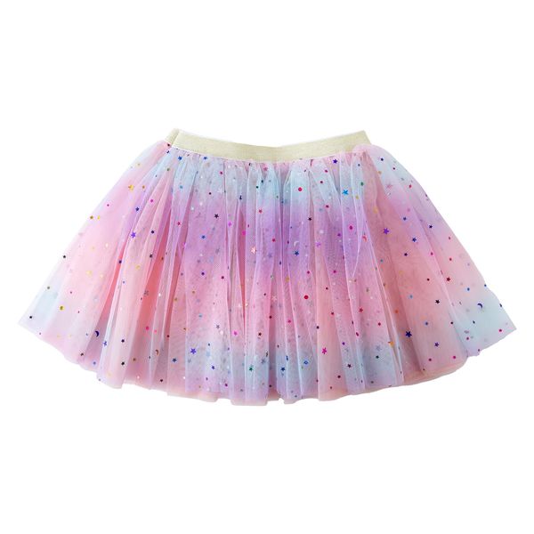 Jastore Girls Layered Rainbow Tutu Skirt Dance Dress Ruffle Tiered Clubwear(Peach+Pink,6-8 Years)