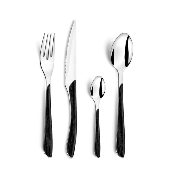 Amefa Eclat Nature Black Wooden Cutlery Set 24 Pieces for 6 People Stainless Steel Rustproof Plastic Handles in Wood Look Dishwasher Safe Cutlery Set 6 People